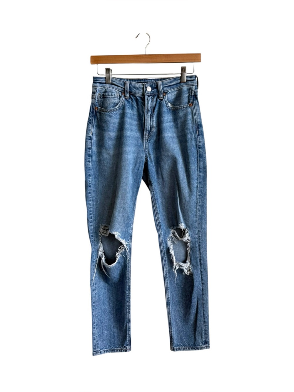 American Eagle Women's Mom Jeans Distressed Baggy Medium Wash Size 2